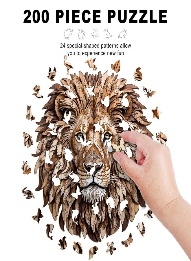 Offito Wooden Puzzles for Adults - 200 Pieces Lion Unique Shaped Wooden Jigsaw Puzzles for Adults, Medium Size 10'' x 10.5'' Adult Wood Puzzles for Family Friend Game - Image 3
